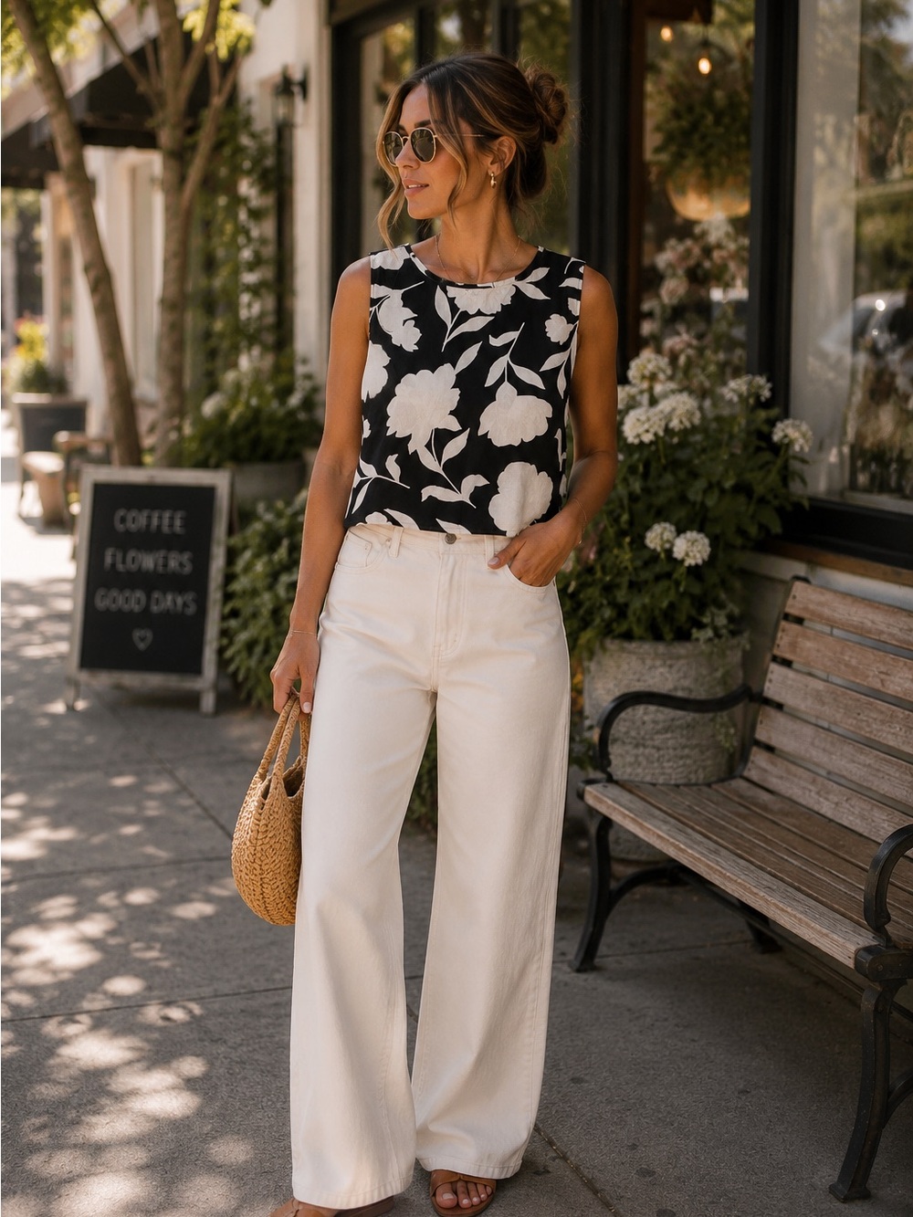 KATE SPADE for Target Floral Black‎ and White Sleeveless Top 2X
